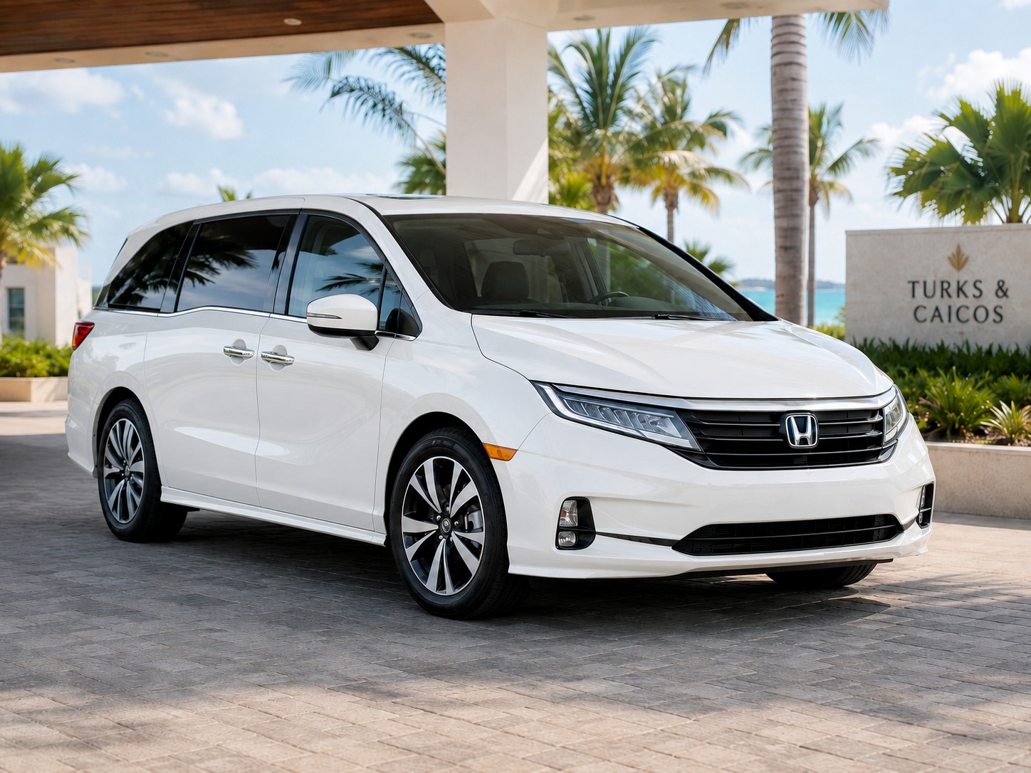 White Honda minivan taxi from Double S Transport